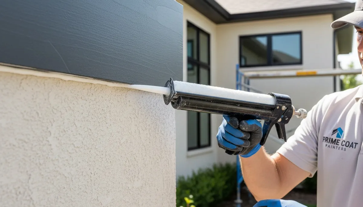 Professional caulking and sealing on home exterior by painters in Brandon, FL for weather protection