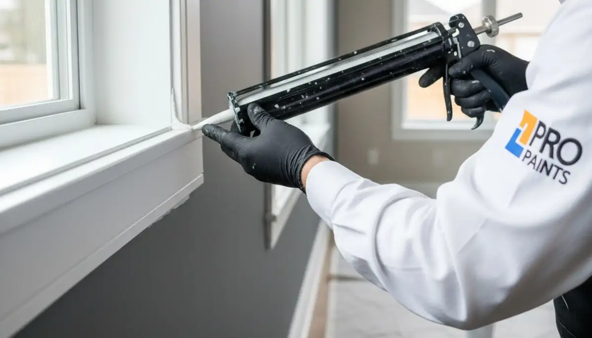 Painter applying exterior caulking and sealing for weatherproof home in Brandon, FL