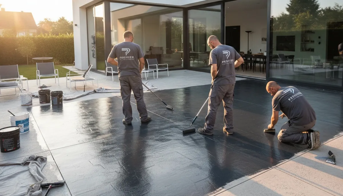 Professional concrete staining on patio surface in Brandon, FL by local house painting experts