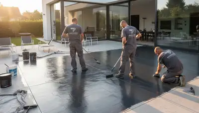 Professional concrete staining on patio surface in Brandon, FL by local house painting experts