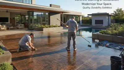 Professional concrete staining on residential patio in Brandon, FL by expert house painters
