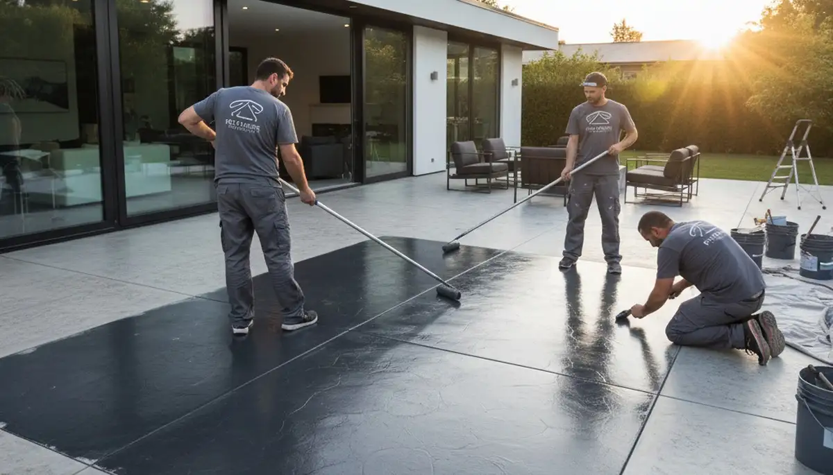 Professional concrete staining on a Brandon FL patio by local house painting experts