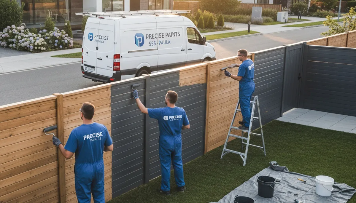 Professional fence painters coating wooden fence in Brandon, FL for long-lasting color and weather protection