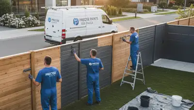 Professional fence painters coating wooden fence in Brandon, FL for long-lasting color and weather protection