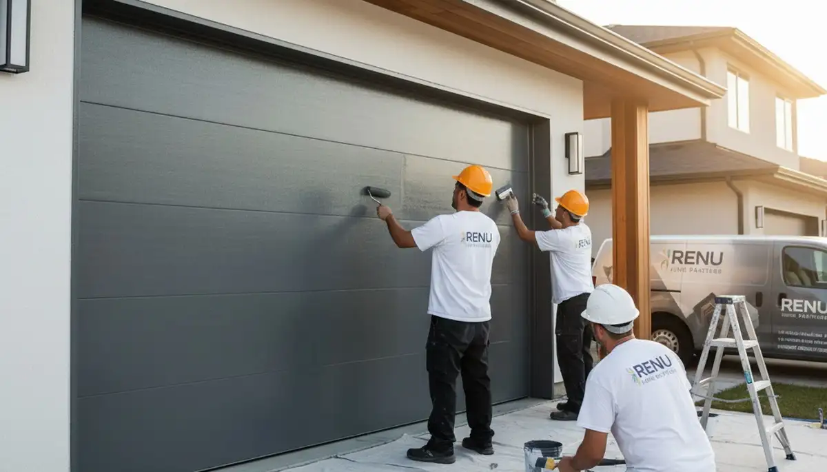 Professional garage door painting in Brandon, FL by expert house painters enhancing curb appeal