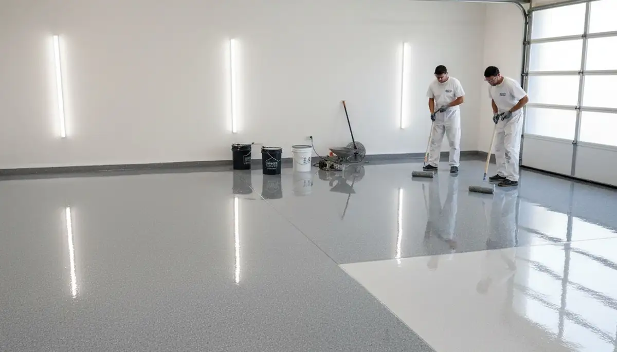 Professional garage floor epoxy coating in Brandon FL by expert residential painters
