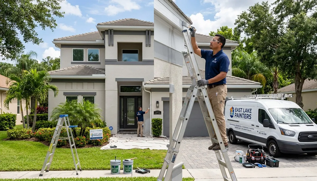 Professional house painters working on residential exterior in Brandon FL