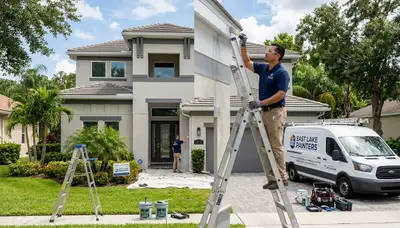 Professional house painters working on residential exterior in Brandon FL