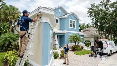 Professional house painters in Brandon FL preparing home exterior for a fresh paint finish
