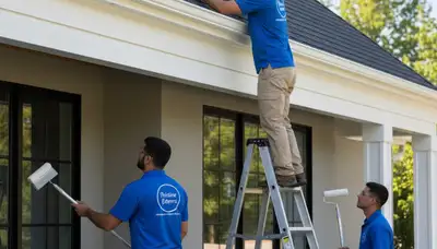 Professional trim and fascia painting on a home exterior in Brandon, FL by expert house painters