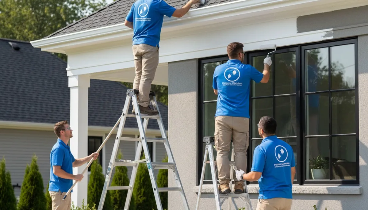 Professional trim and fascia painting on a home exterior in Brandon, FL by expert house painters