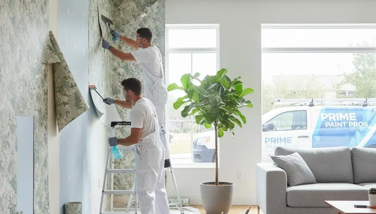 Professional wallpaper removal by house painters in Brandon, FL preparing walls for fresh paint